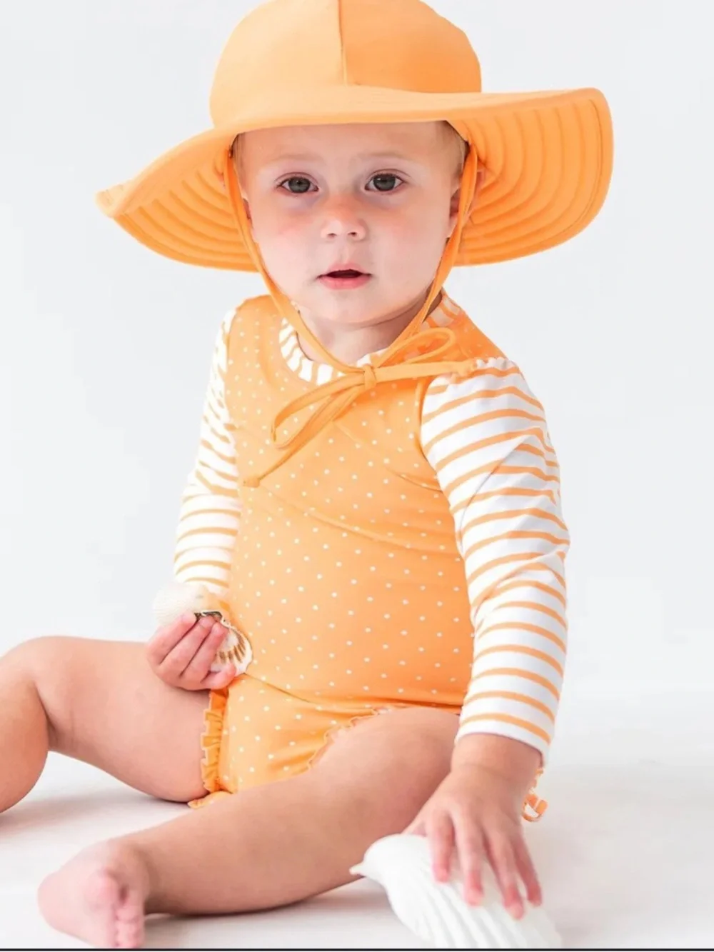 RuffleButts Melon Polka Dot One Piece